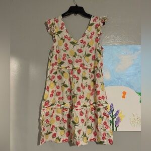 NEW Isaac Mizrahi White Pink Yellow Lemon Cherry Linen Blend Dress S Small NWT